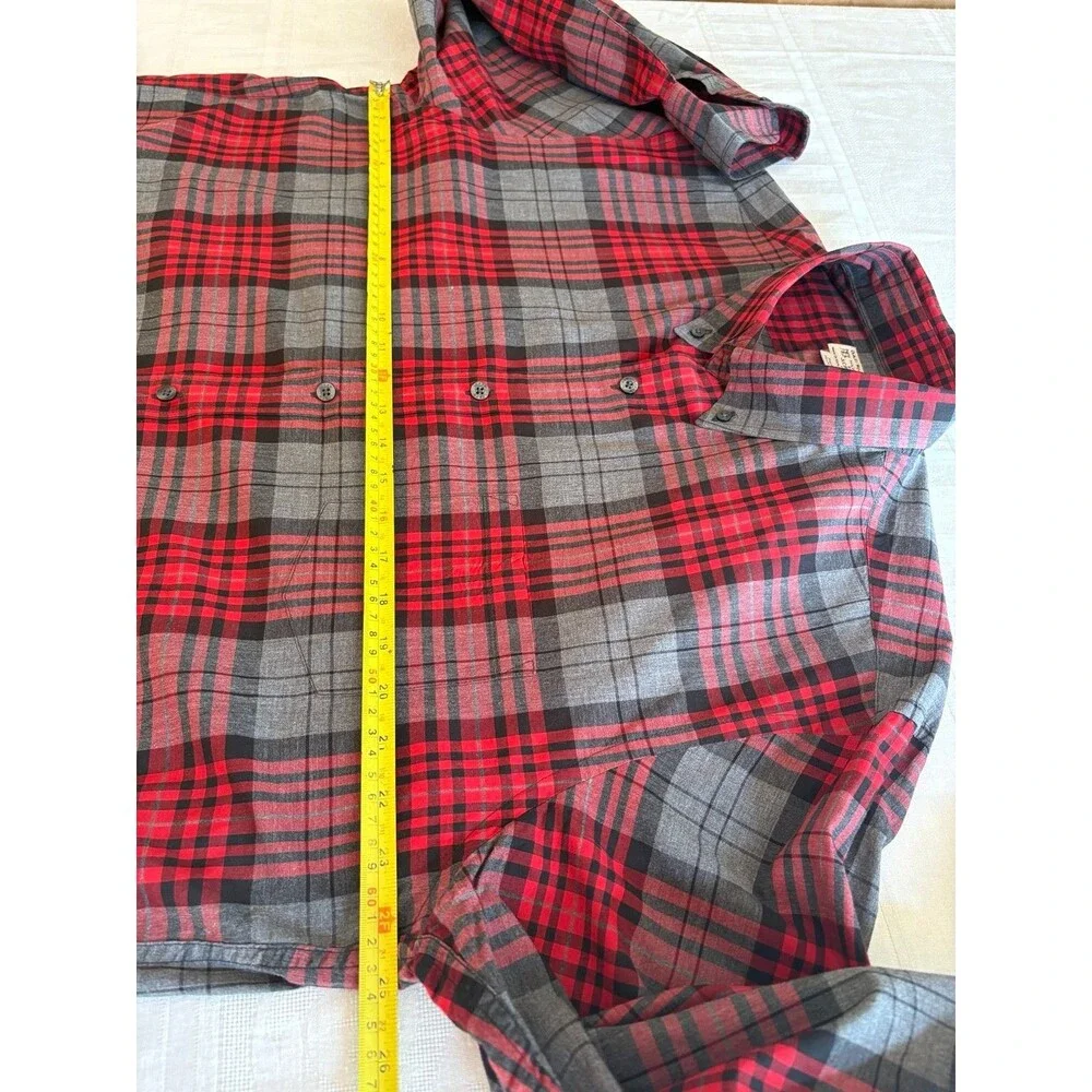 J Crew Mens XL Button Down Shirt Red Gray Plaid Cotton Long Sleeve